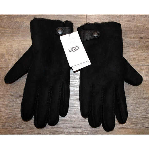 NWT Men's UGG Tech Enabled Touch‎ Screen Button Suede Leather Gloves XL BLACK - Picture 1 of 5